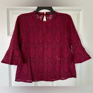 Harlowe & Graham Cranberry Lace Cropped Blouse